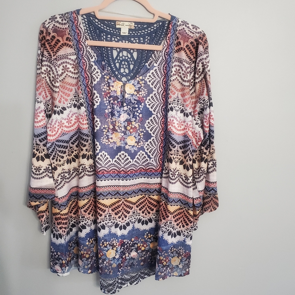 World Unity Woman's TunicTop Colorful Boho Festival Beach Florida Resortwear XXL